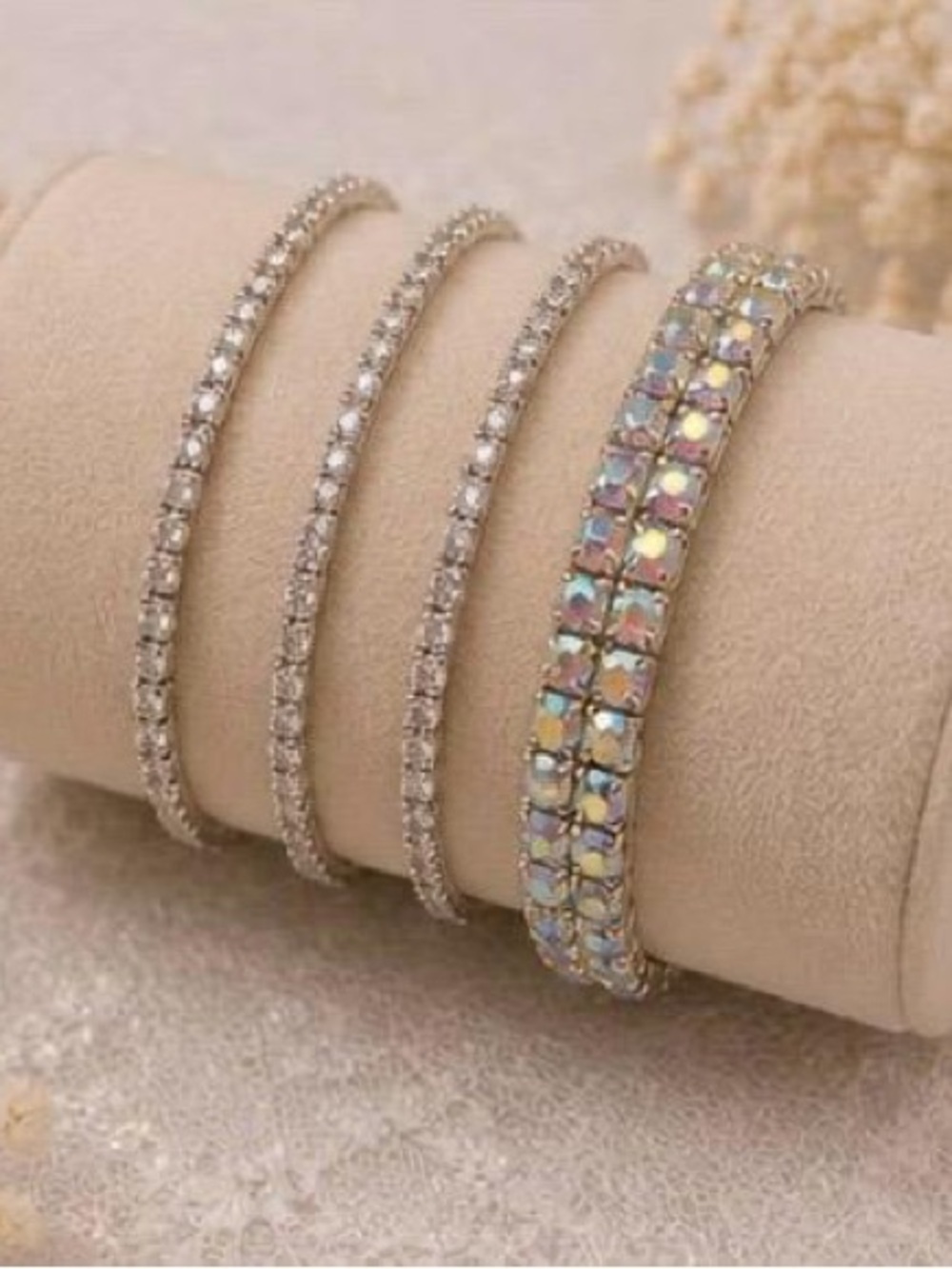 Iridescent and Clear Crystal Tennis Bracelet Set